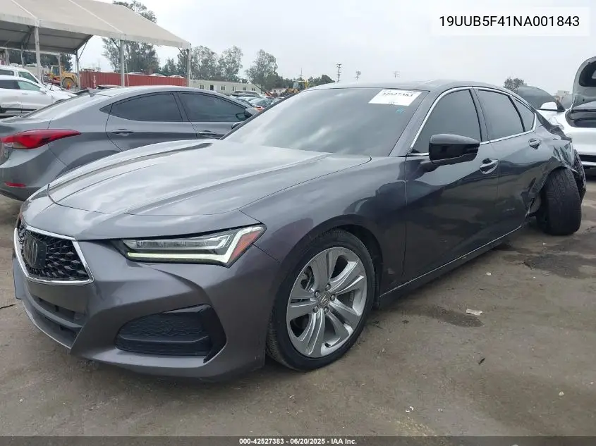 2022 Acura Tlx Technology Package VIN: 19UUB5F41NA001843 Lot: 42527383