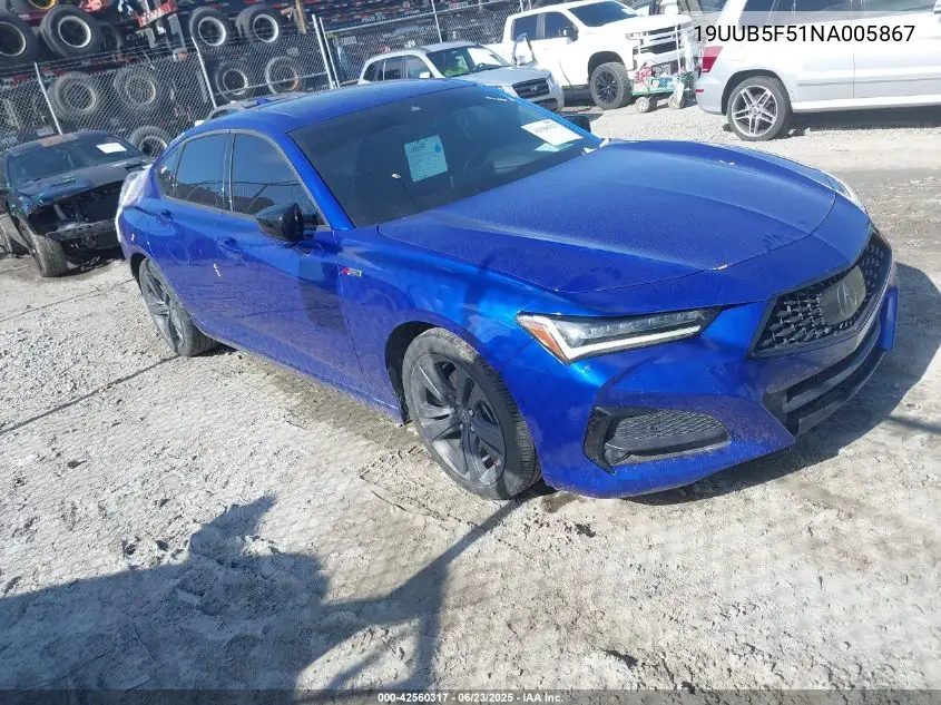 2022 Acura Tlx A-Spec Package VIN: 19UUB5F51NA005867 Lot: 42560317