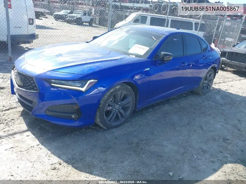 2022 Acura Tlx A-Spec Package VIN: 19UUB5F51NA005867 Lot: 42560317