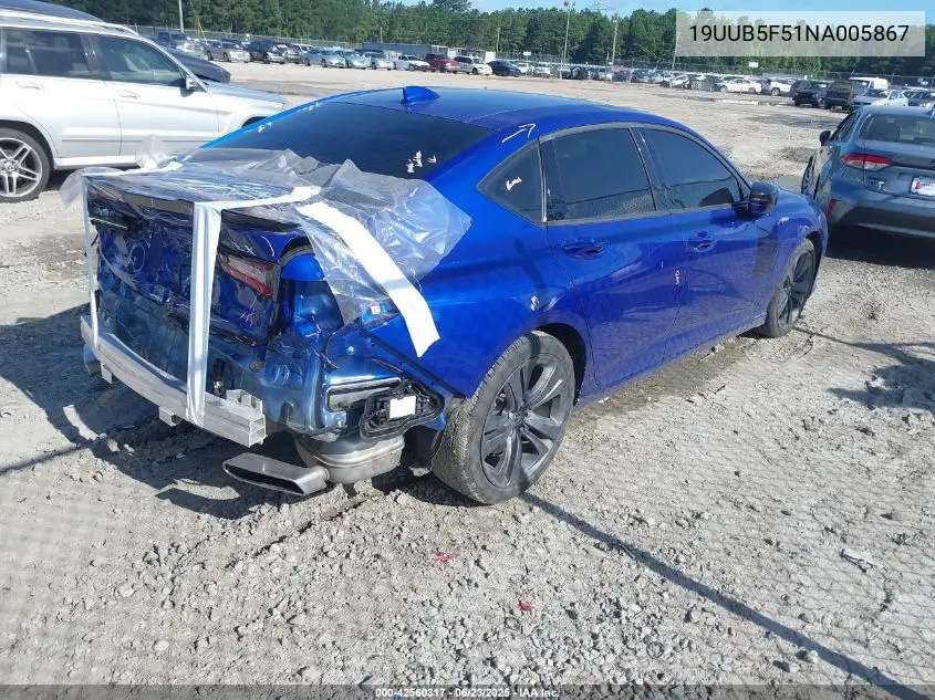 2022 Acura Tlx A-Spec Package VIN: 19UUB5F51NA005867 Lot: 42560317