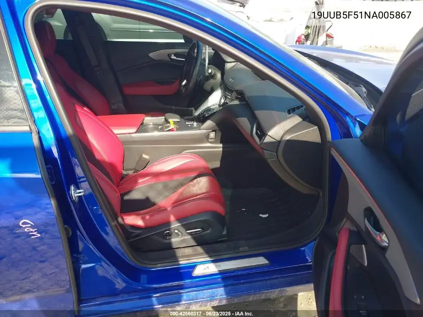 2022 Acura Tlx A-Spec Package VIN: 19UUB5F51NA005867 Lot: 42560317
