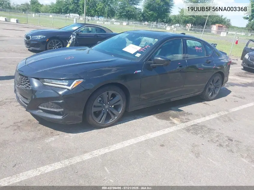 2022 Acura Tlx A-Spec Package VIN: 19UUB5F56NA003368 Lot: 42786496