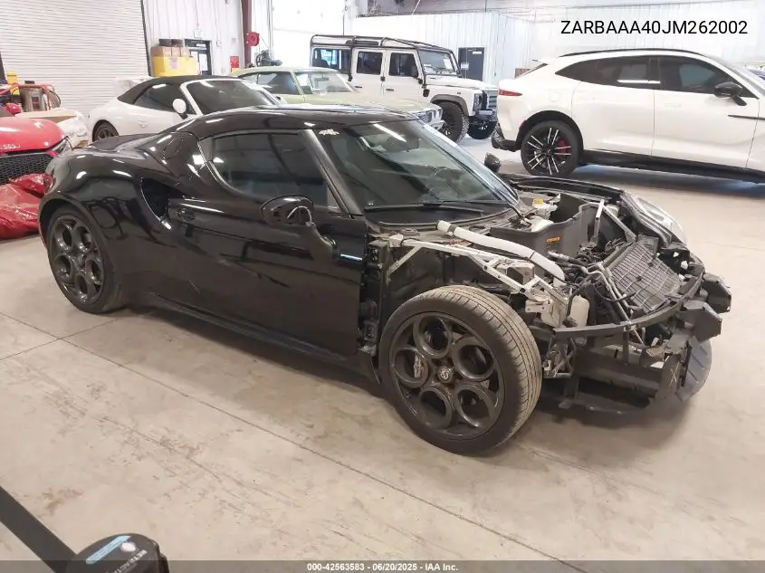 2018 Alfa Romeo 4C Coupe VIN: ZARBAAA40JM262002 Lot: 42563583