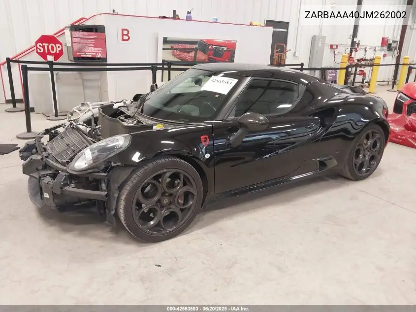 2018 Alfa Romeo 4C Coupe VIN: ZARBAAA40JM262002 Lot: 42563583