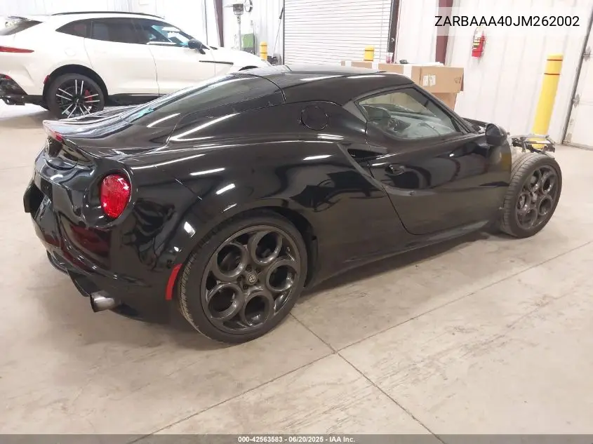 2018 Alfa Romeo 4C Coupe VIN: ZARBAAA40JM262002 Lot: 42563583
