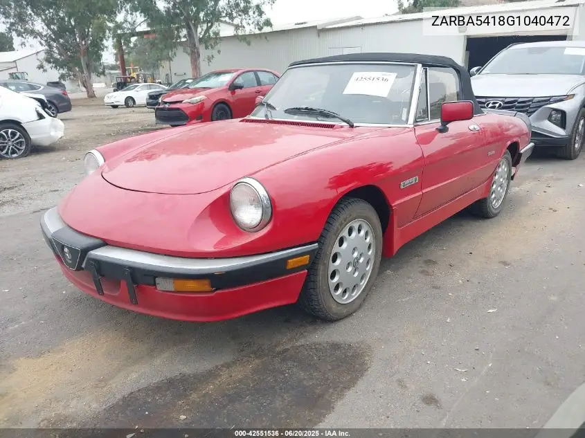 1986 Alfa Romeo Veloce 2000 Spider VIN: ZARBA5418G1040472 Lot: 42551536