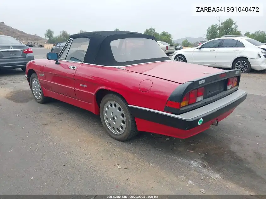 1986 Alfa Romeo Veloce 2000 Spider VIN: ZARBA5418G1040472 Lot: 42551536