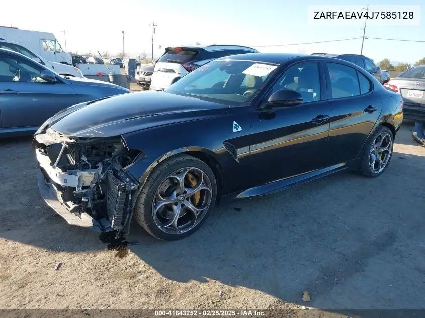 2018 Alfa Romeo Giulia Quadrifoglio Rwd VIN: ZARFAEAV4J7585128 Lot: 41643252