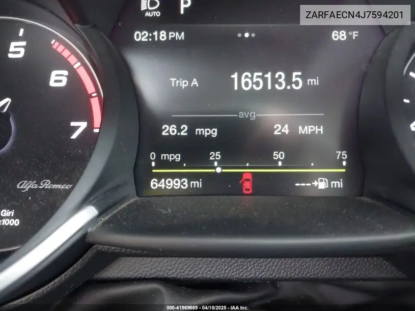 2018 Alfa Romeo Giulia Ti Sport Rwd VIN: ZARFAECN4J7594201 Lot: 41969669
