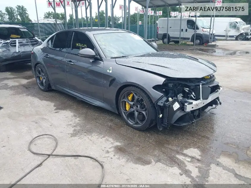 2018 Alfa Romeo Giulia Quadrifoglio Rwd VIN: ZARFAEAV9J7581575 Lot: 42767603
