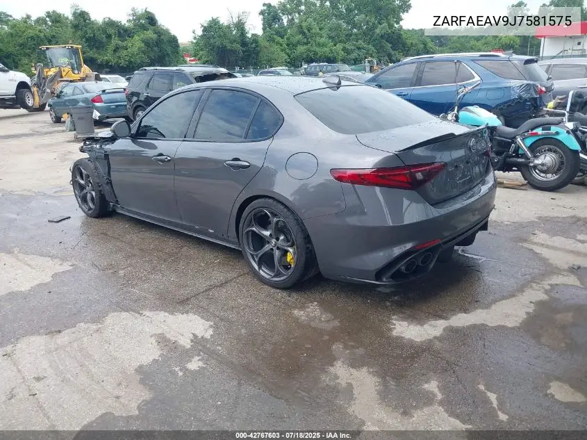 2018 Alfa Romeo Giulia Quadrifoglio Rwd VIN: ZARFAEAV9J7581575 Lot: 42767603