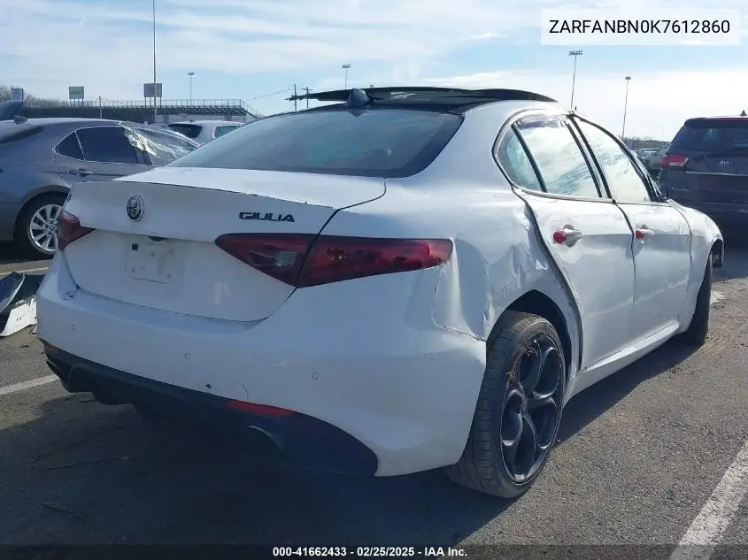 2019 Alfa Romeo Giulia Ti Sport Awd VIN: ZARFANBN0K7612860 Lot: 41662433