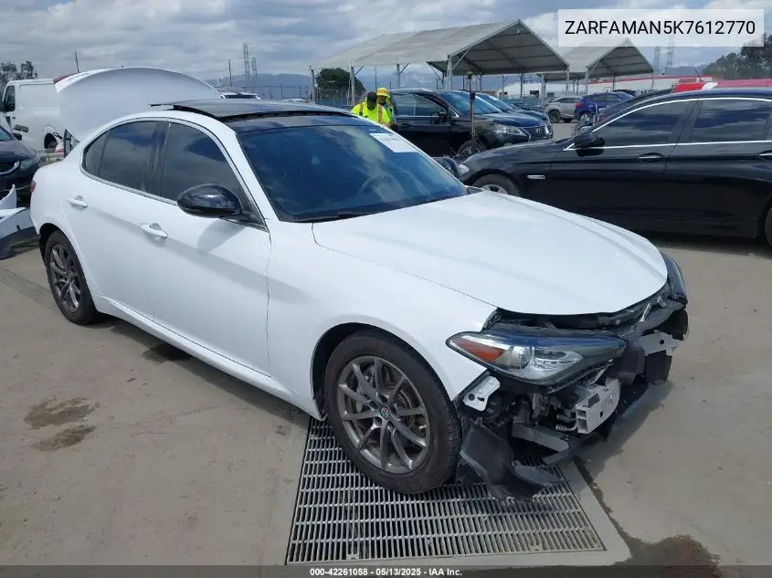 2019 Alfa Romeo Giulia Rwd VIN: ZARFAMAN5K7612770 Lot: 42261058