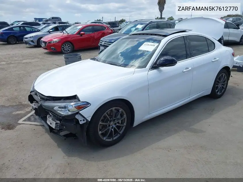 2019 Alfa Romeo Giulia Rwd VIN: ZARFAMAN5K7612770 Lot: 42261058