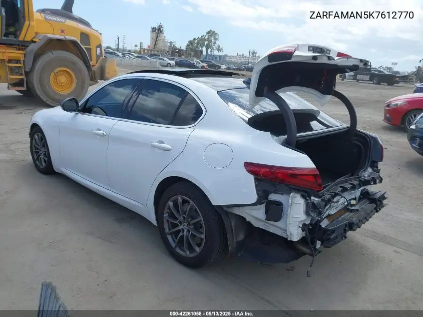 2019 Alfa Romeo Giulia Rwd VIN: ZARFAMAN5K7612770 Lot: 42261058
