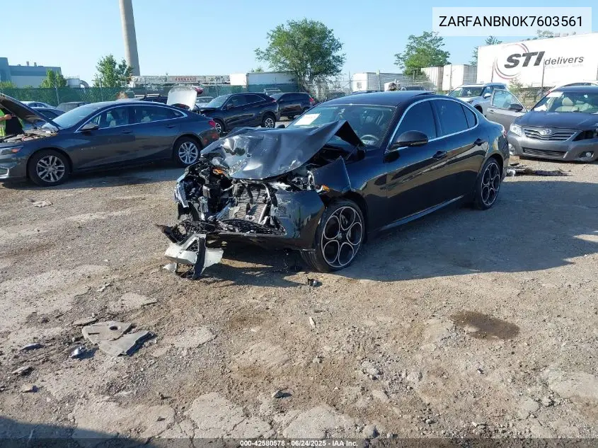 2019 Alfa Romeo Giulia Ti VIN: ZARFANBN0K7603561 Lot: 42580578