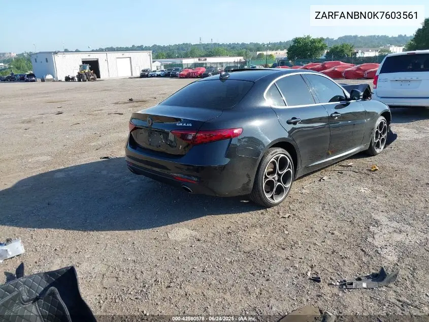 2019 Alfa Romeo Giulia Ti VIN: ZARFANBN0K7603561 Lot: 42580578