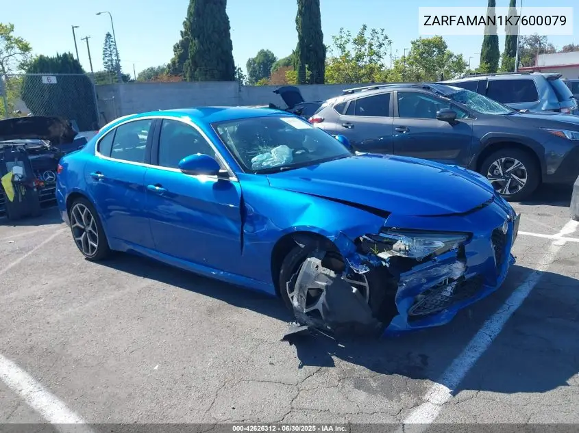 2019 Alfa Romeo Giulia Rwd VIN: ZARFAMAN1K7600079 Lot: 42626312