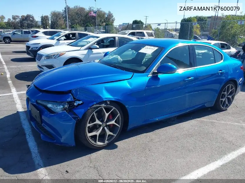 2019 Alfa Romeo Giulia Rwd VIN: ZARFAMAN1K7600079 Lot: 42626312
