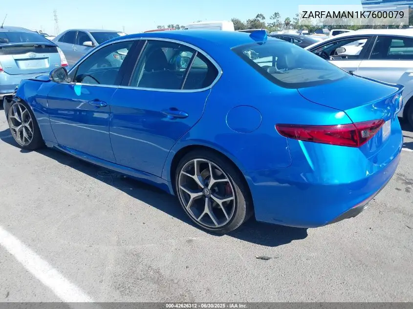 2019 Alfa Romeo Giulia Rwd VIN: ZARFAMAN1K7600079 Lot: 42626312
