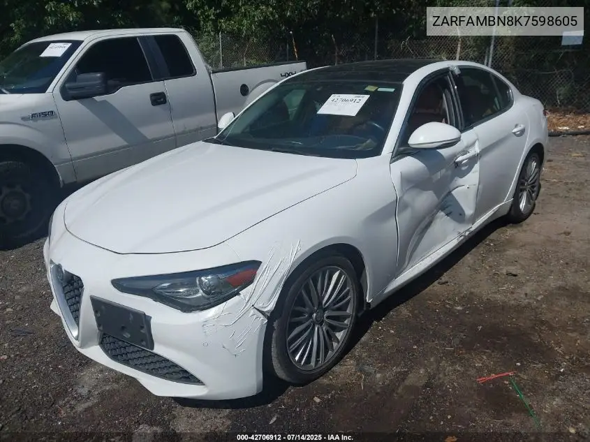 2019 Alfa Romeo Giulia Ti Lusso Rwd VIN: ZARFAMBN8K7598605 Lot: 42706912