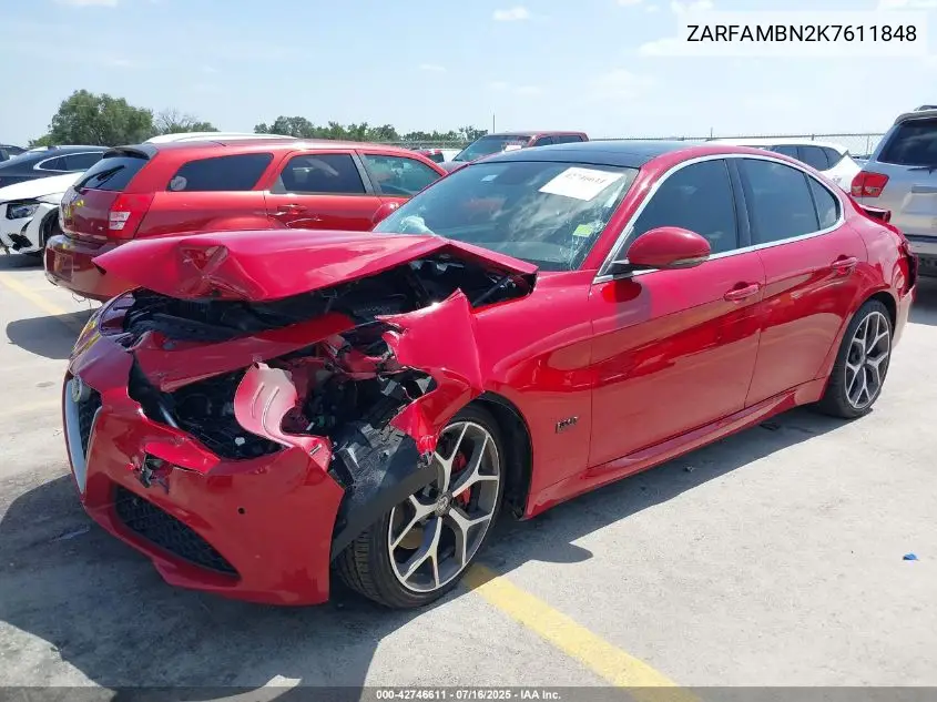 2019 Alfa Romeo Giulia Ti Rwd VIN: ZARFAMBN2K7611848 Lot: 42746611