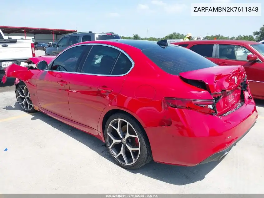 2019 Alfa Romeo Giulia Ti Rwd VIN: ZARFAMBN2K7611848 Lot: 42746611