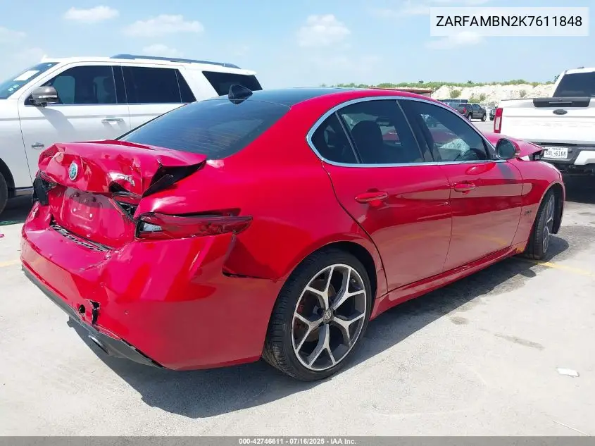 2019 Alfa Romeo Giulia Ti Rwd VIN: ZARFAMBN2K7611848 Lot: 42746611