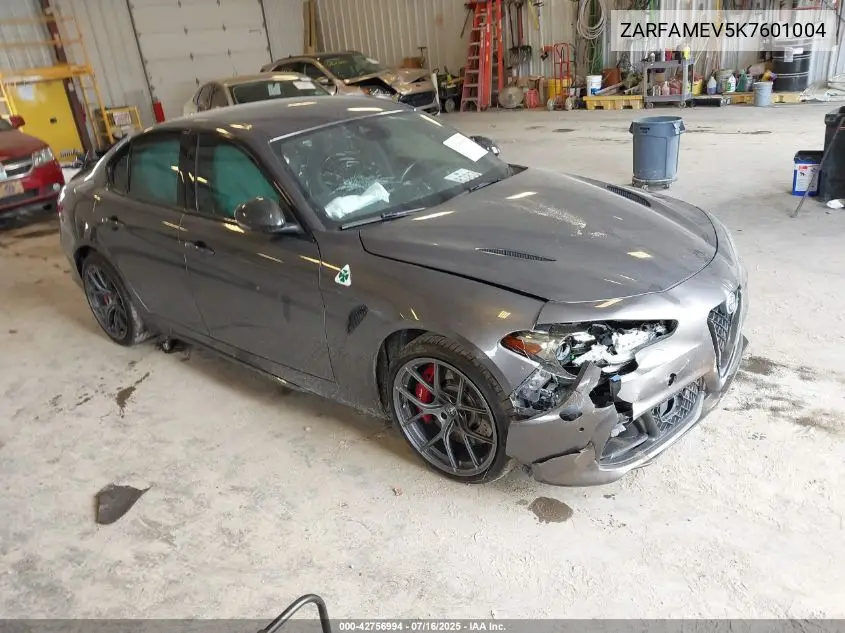 2019 Alfa Romeo Giulia Quadrifoglio Rwd VIN: ZARFAMEV5K7601004 Lot: 42756994