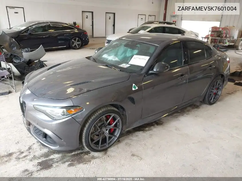 2019 Alfa Romeo Giulia Quadrifoglio Rwd VIN: ZARFAMEV5K7601004 Lot: 42756994