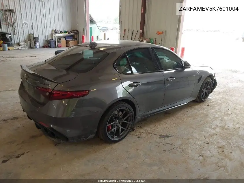 2019 Alfa Romeo Giulia Quadrifoglio Rwd VIN: ZARFAMEV5K7601004 Lot: 42756994