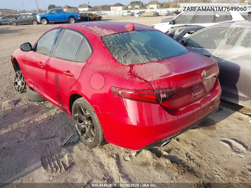2021 Alfa Romeo Giulia Rwd VIN: ZARFAMAN1M7649060 Lot: 41452670