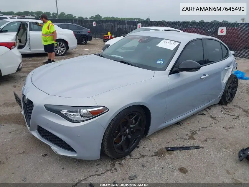 2021 Alfa Romeo Giulia Rwd VIN: ZARFAMAN6M7645490 Lot: 42165037