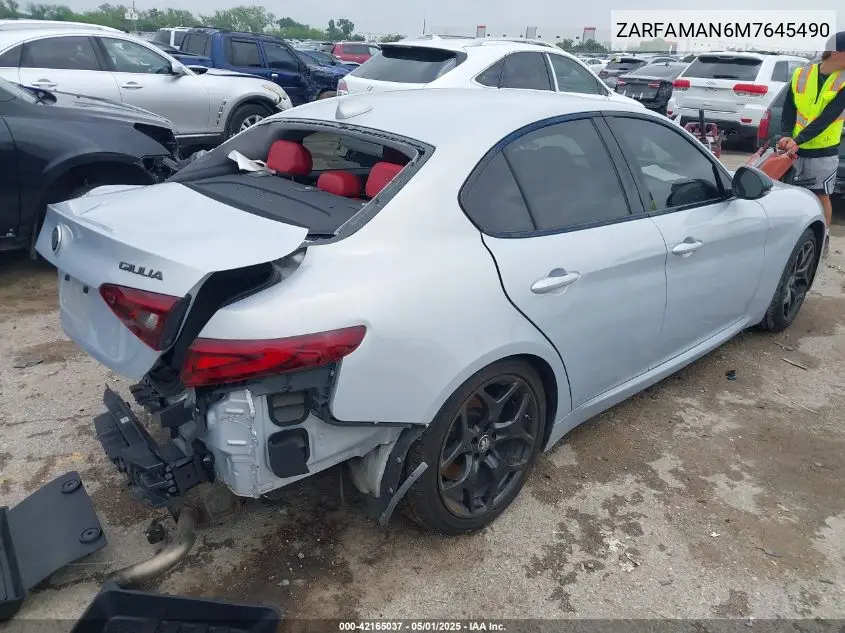 2021 Alfa Romeo Giulia Rwd VIN: ZARFAMAN6M7645490 Lot: 42165037