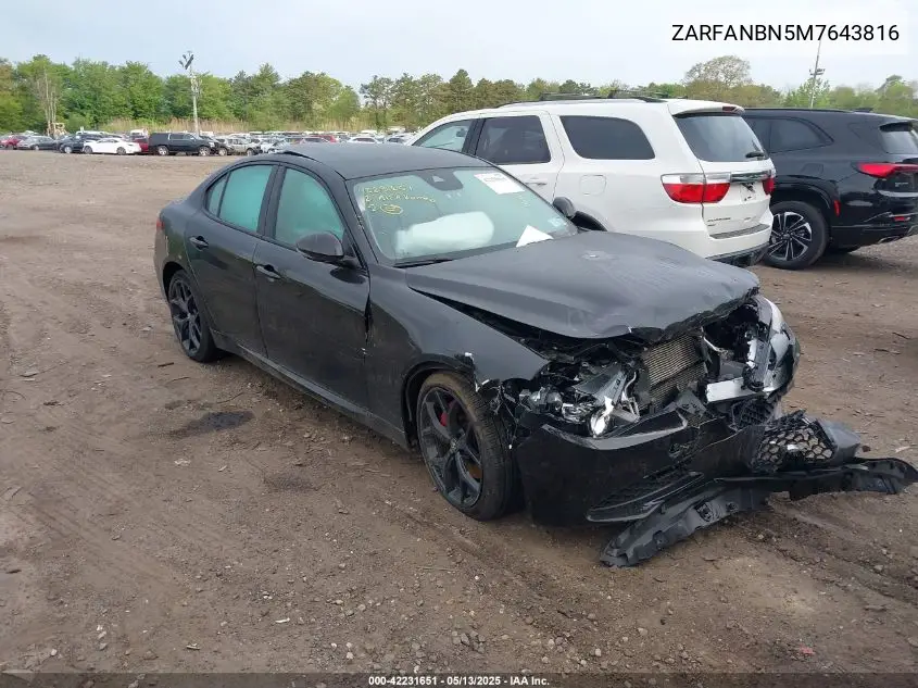 2021 Alfa Romeo Giulia Ti Awd VIN: ZARFANBN5M7643816 Lot: 42231651