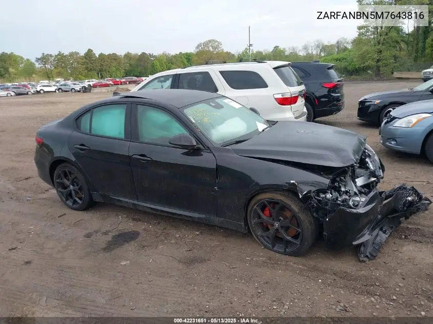 2021 Alfa Romeo Giulia Ti Awd VIN: ZARFANBN5M7643816 Lot: 42231651