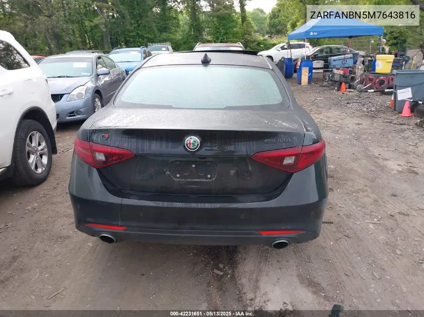 2021 Alfa Romeo Giulia Ti Awd VIN: ZARFANBN5M7643816 Lot: 42231651