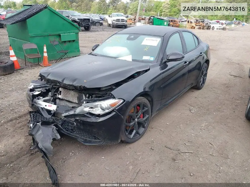 2021 Alfa Romeo Giulia Ti Awd VIN: ZARFANBN5M7643816 Lot: 42231651