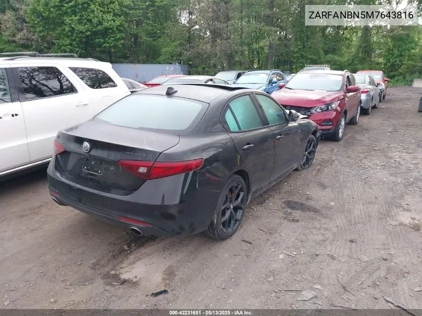 2021 Alfa Romeo Giulia Ti Awd VIN: ZARFANBN5M7643816 Lot: 42231651