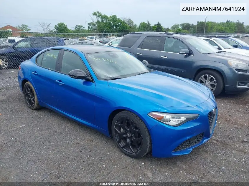 2021 Alfa Romeo Giulia Rwd VIN: ZARFAMAN4M7641924 Lot: 42233111