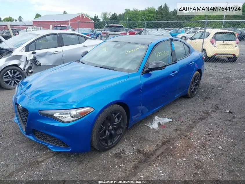 2021 Alfa Romeo Giulia Rwd VIN: ZARFAMAN4M7641924 Lot: 42233111
