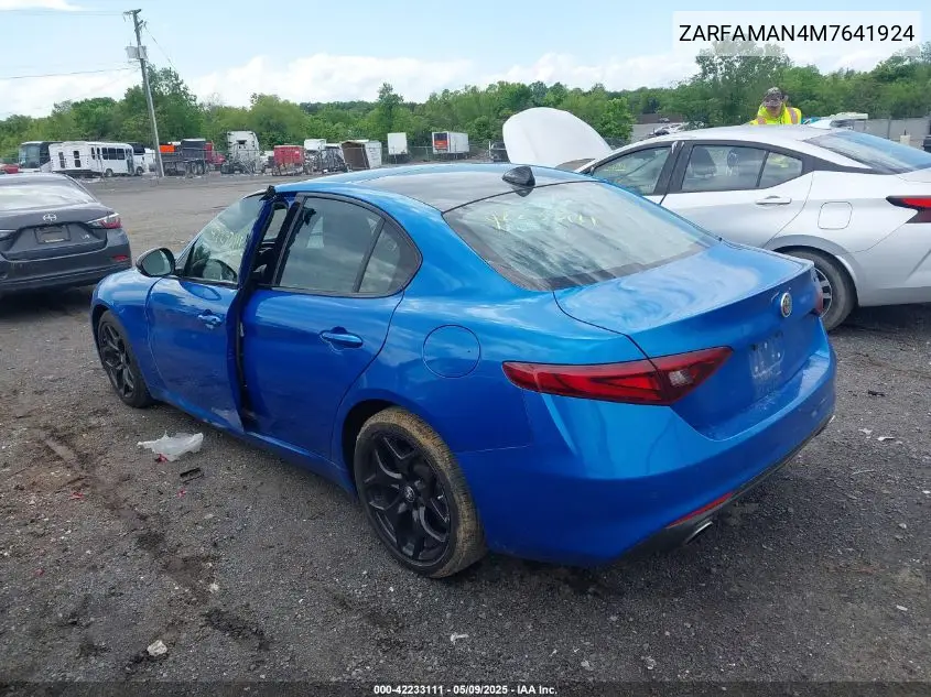 2021 Alfa Romeo Giulia Rwd VIN: ZARFAMAN4M7641924 Lot: 42233111