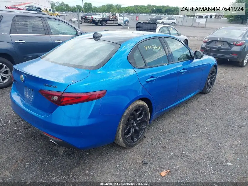 2021 Alfa Romeo Giulia Rwd VIN: ZARFAMAN4M7641924 Lot: 42233111