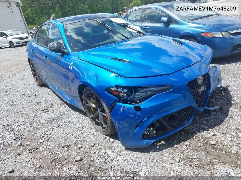 2021 Alfa Romeo Giulia Quadrifoglio Rwd VIN: ZARFAMEV1M7648209 Lot: 42241740