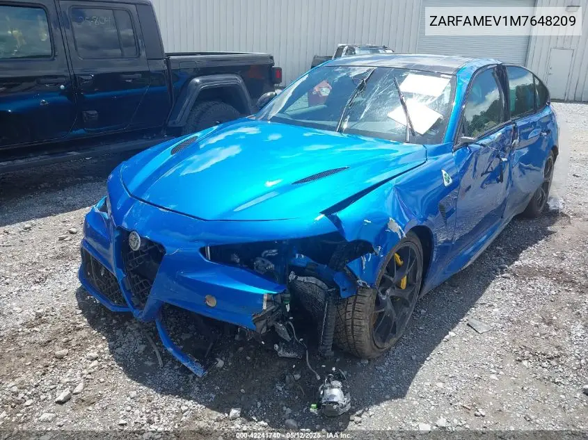 2021 Alfa Romeo Giulia Quadrifoglio Rwd VIN: ZARFAMEV1M7648209 Lot: 42241740