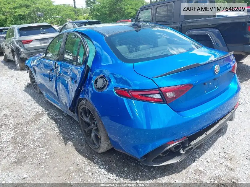 2021 Alfa Romeo Giulia Quadrifoglio Rwd VIN: ZARFAMEV1M7648209 Lot: 42241740
