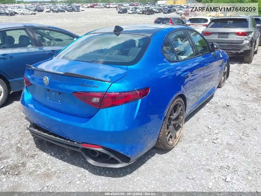 2021 Alfa Romeo Giulia Quadrifoglio Rwd VIN: ZARFAMEV1M7648209 Lot: 42241740