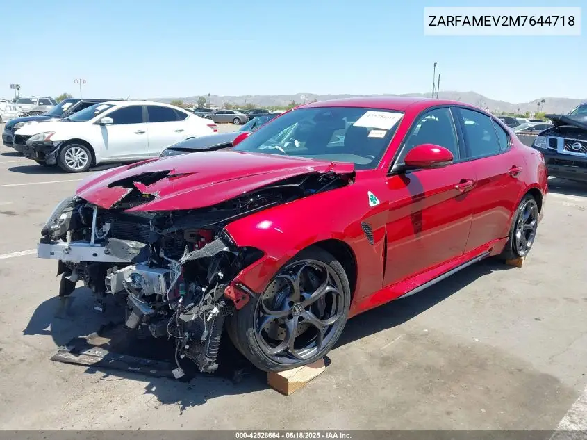 2021 Alfa Romeo Giulia Quadrifoglio Rwd VIN: ZARFAMEV2M7644718 Lot: 42528664