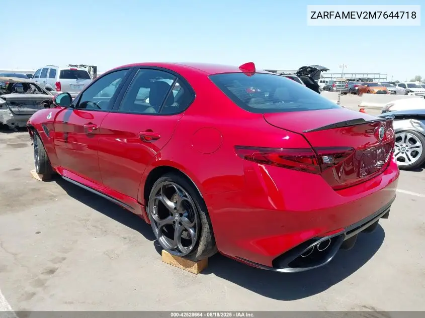 2021 Alfa Romeo Giulia Quadrifoglio Rwd VIN: ZARFAMEV2M7644718 Lot: 42528664
