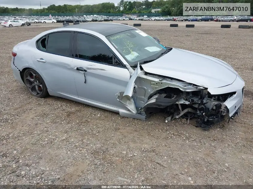 2021 Alfa Romeo Giulia Ti Sport Awd VIN: ZARFANBN3M7647010 Lot: 42709059